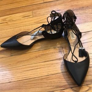 NEW Badgley Mischka black lace up ballet flats